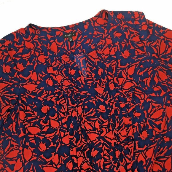 Talbots~Pintuck Yoke Accent~Keyhole Neck~Navy~Red~ - Picture 6 of 9
